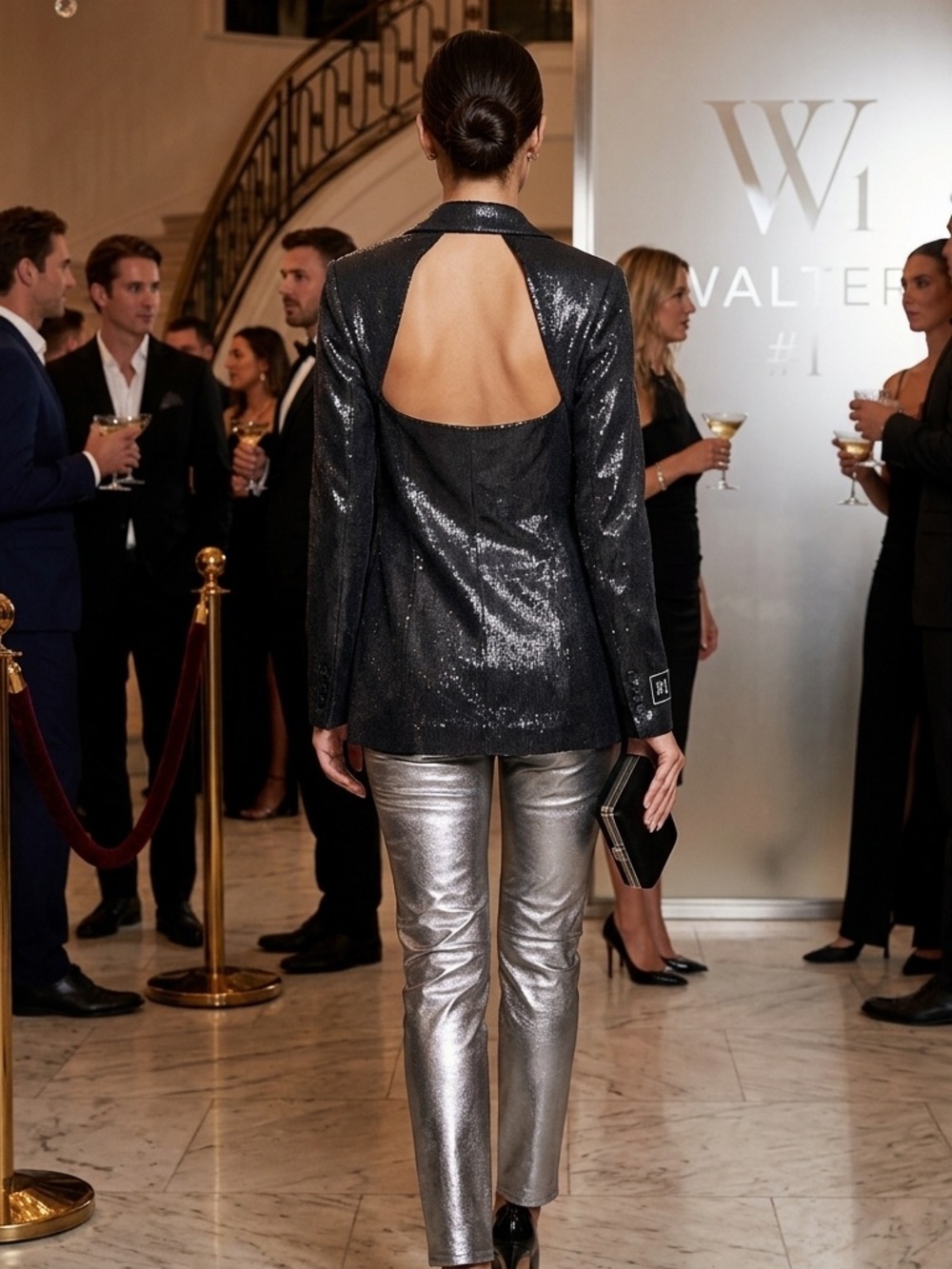 Walter Metallic Black Women's Blazer Jacket